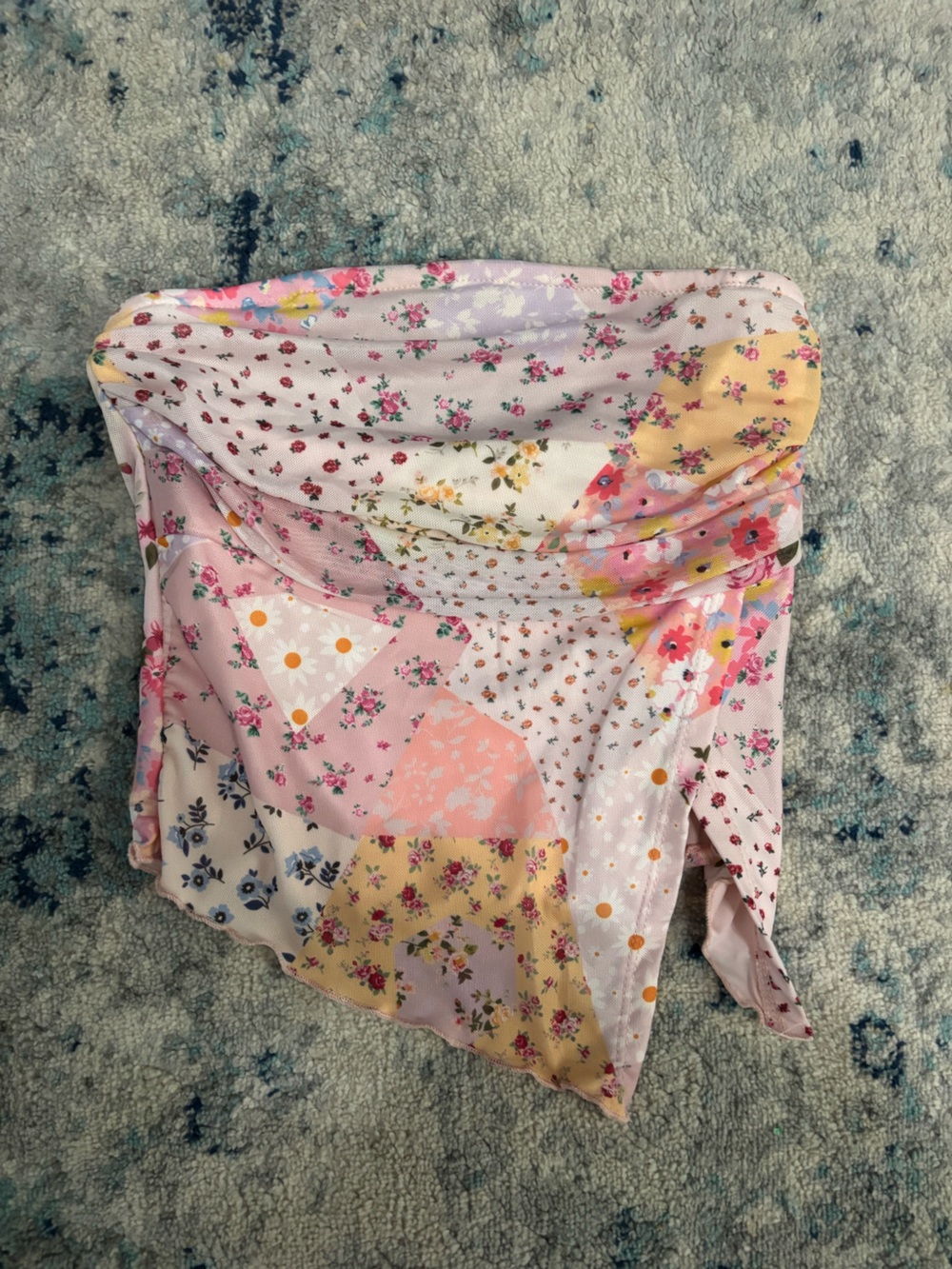 SHEIN Pink Multicolor Floral Patchwork Bandeau Top